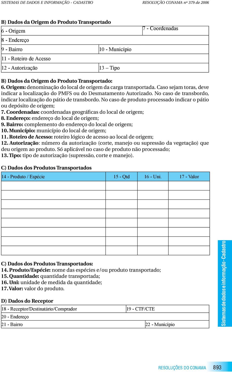 No caso de transbordo, indicar localização do pátio de transbordo. No caso de produto processado indicar o pátio ou depósito de origem; 7. Coordenadas: coordenadas geográficas do local de origem; 8.