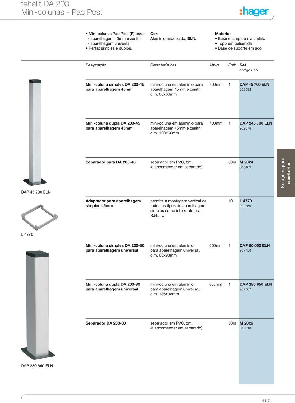 código EAN Mini-coluna simples DA 200-45 para aparelhagem 45mm mini-coluna em alumínio para aparelhagem 45mm e zenith, dim.