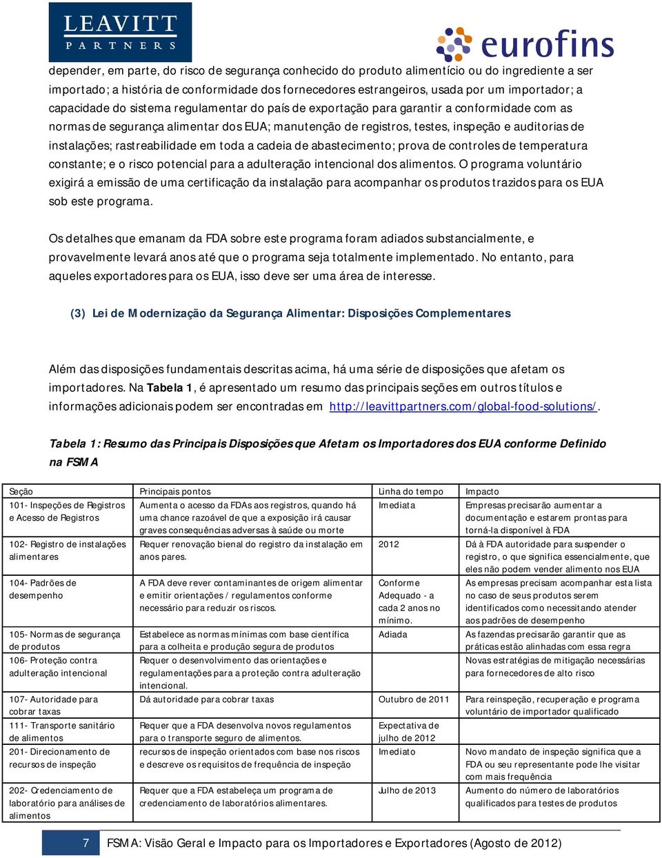 instalações; rastreabilidade em toda a cadeia de abastecimento; prova de controles de temperatura constante; e o risco potencial para a adulteração intencional dos alimentos.