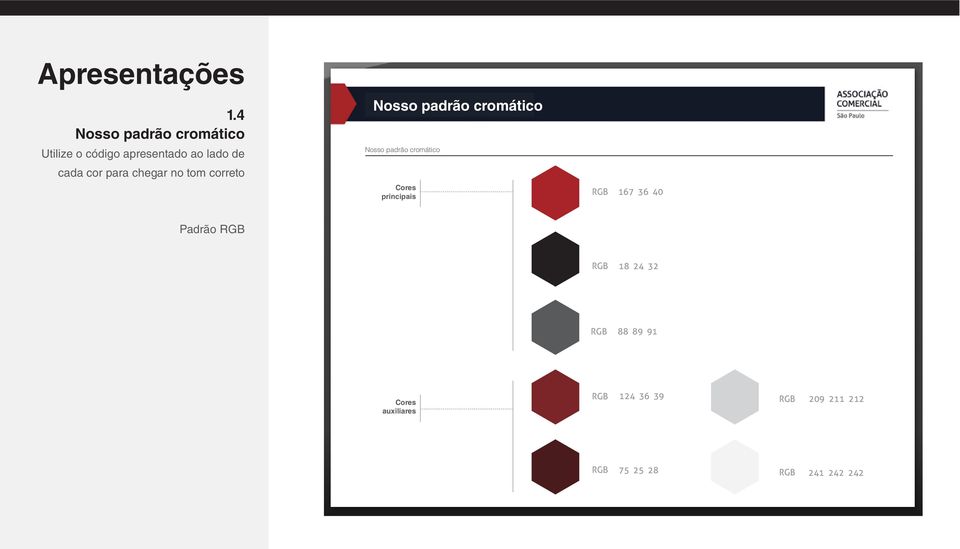 Nosso padrão cromático Cores principais 167 36 40 Padrão 18 24