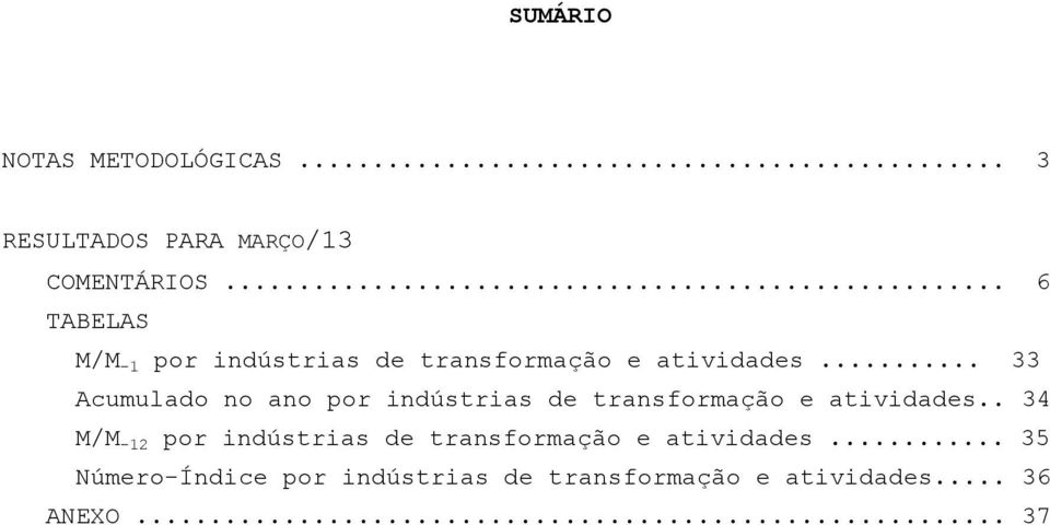 .. 33 Acumulado no ano por indústrias de transformação e atividades.