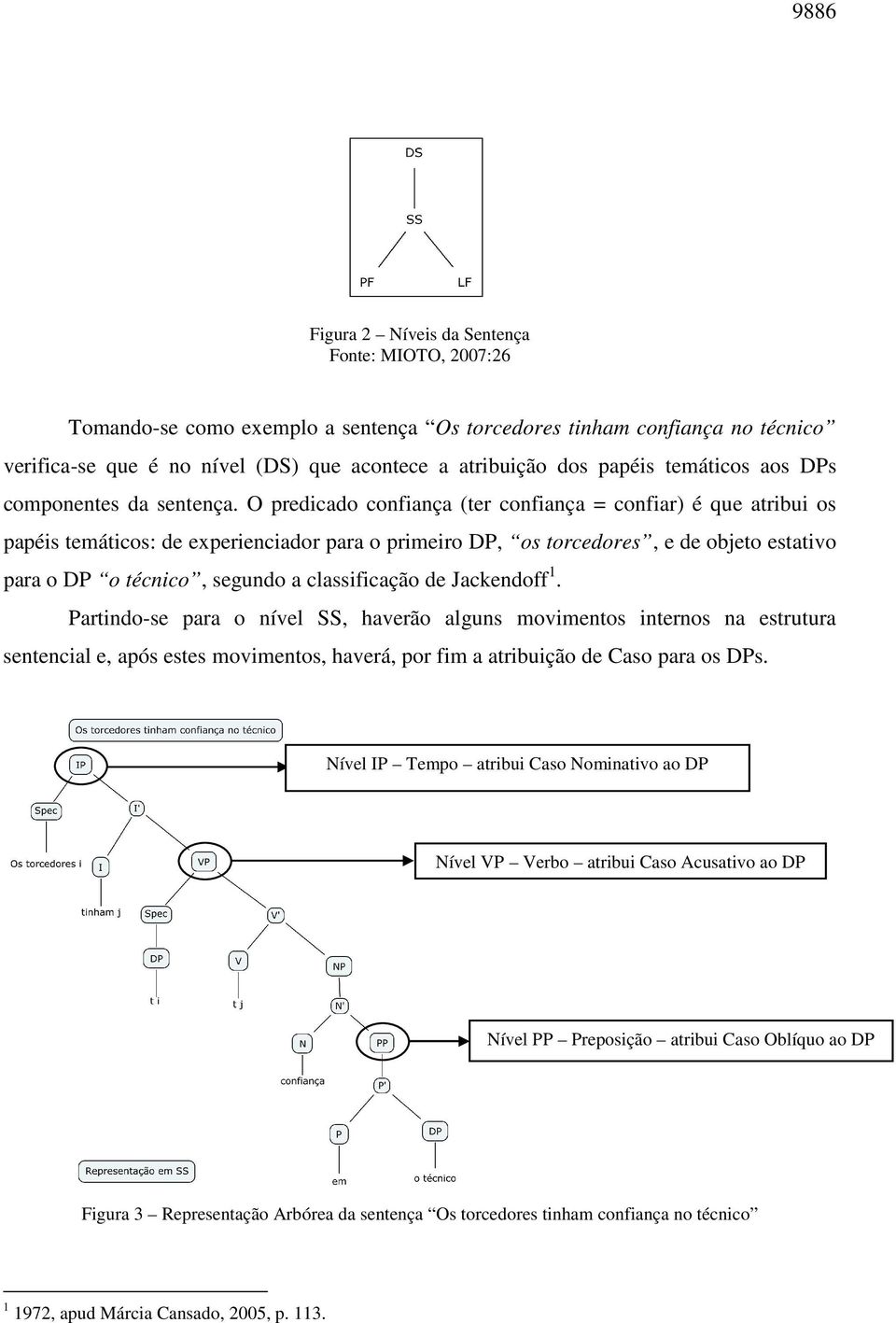 O predicado confiança (ter confiança = confiar) é que atribui os papéis temáticos: de experienciador para o primeiro DP, os torcedores, e de objeto estativo para o DP o técnico, segundo a