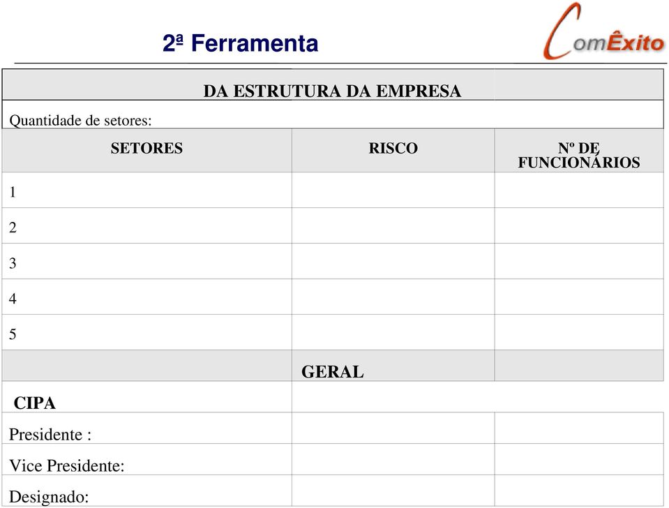 SETORES RISCO Nº DE FUNCIONÁRIOS CIPA