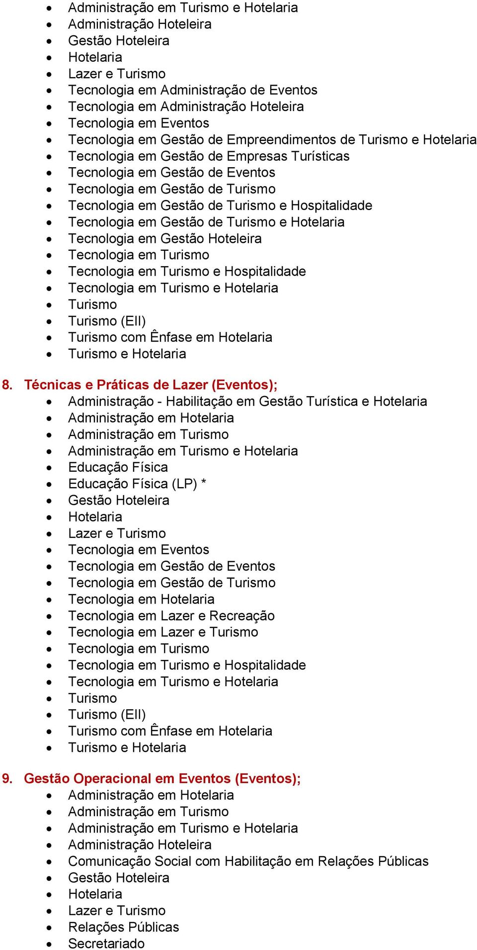 de Turismo e Hospitalidade Tecnologia em Gestão de Turismo e Hotelaria Tecnologia em Gestão Hoteleira Tecnologia em Turismo Tecnologia em Turismo e Hospitalidade Tecnologia em Turismo e Hotelaria