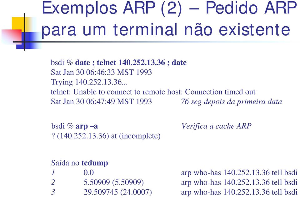 Sat Jan 30 06:47:49 MST 1993 76 seg depois da primeira data bsdi % arp a? (140.252.13.