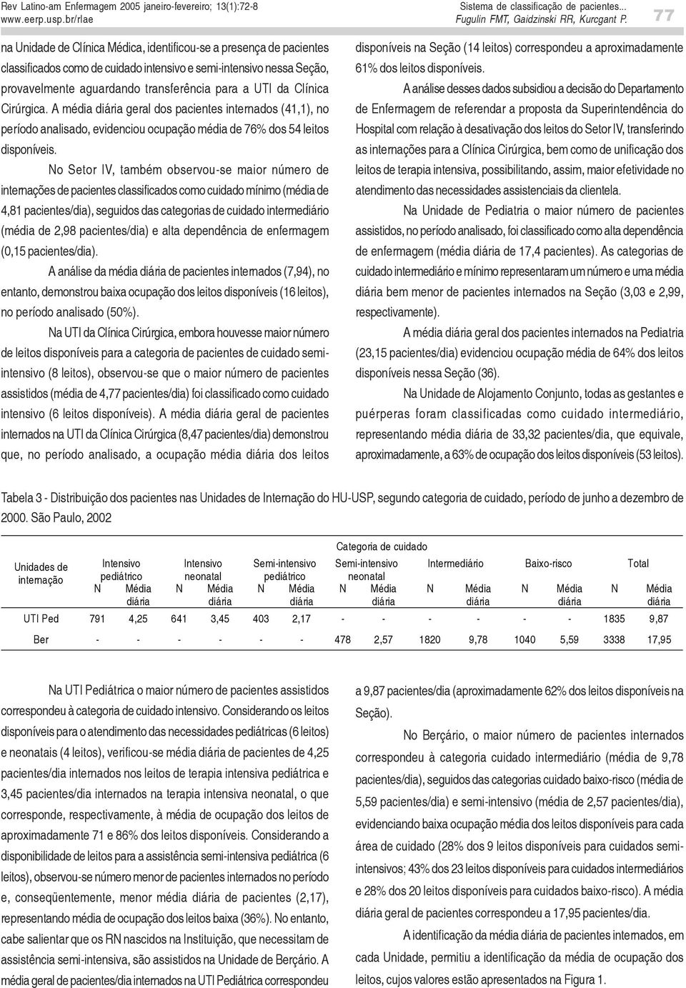 Clínica Cirúrgica. A média geral dos pacientes internados (41,1), no período analisado, evidenciou ocupação média de 76% dos 54 leitos disponíveis.