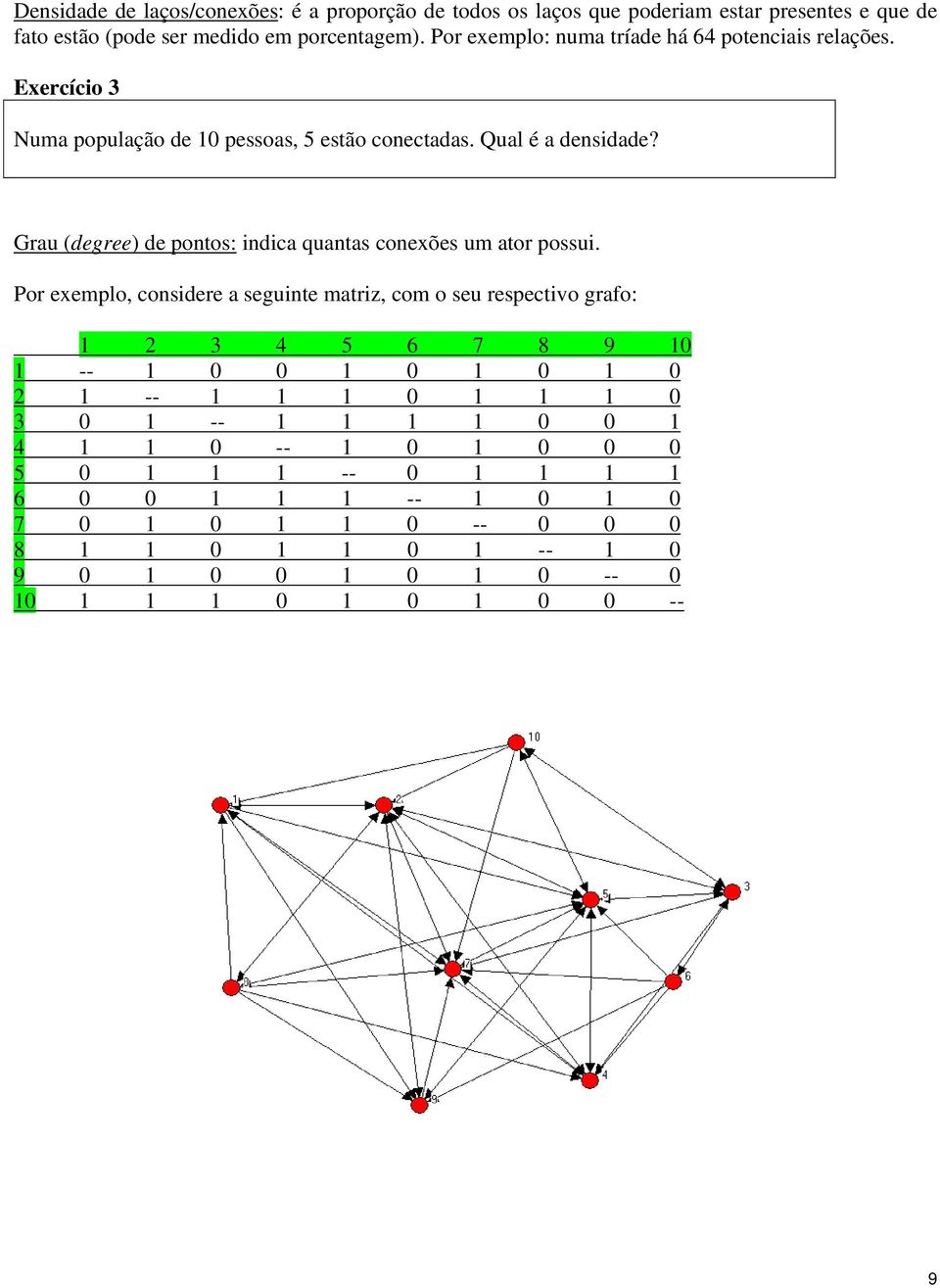 Grau (degree) de pontos: indica quantas conexões um ator possui.