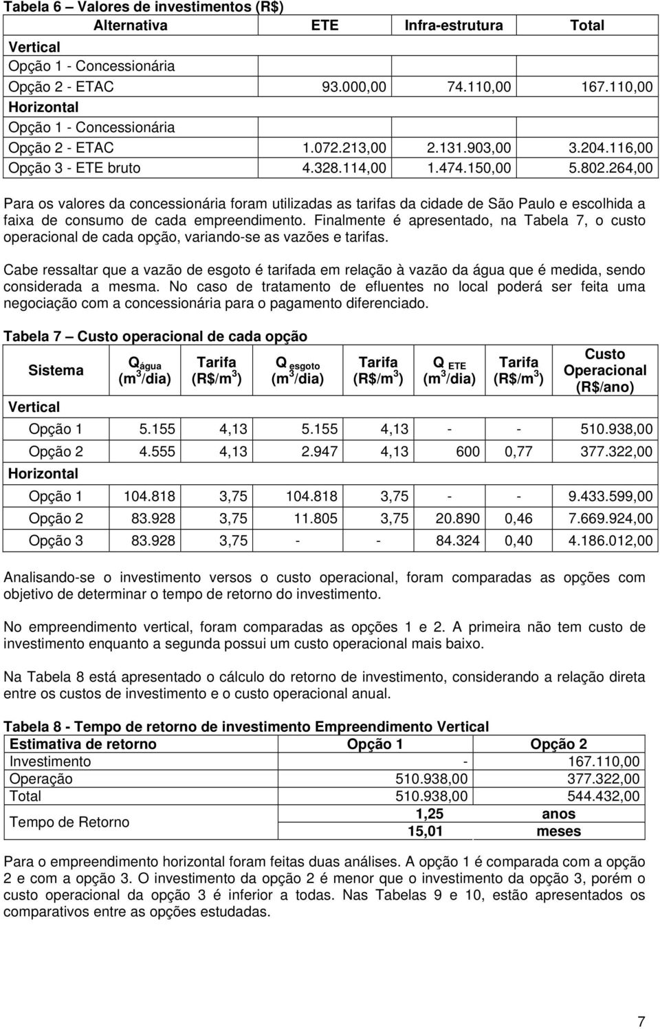 264,00 Para os valores da concessionária foram utilizadas as tarifas da cidade de São Paulo e escolhida a faixa de consumo de cada empreendimento.