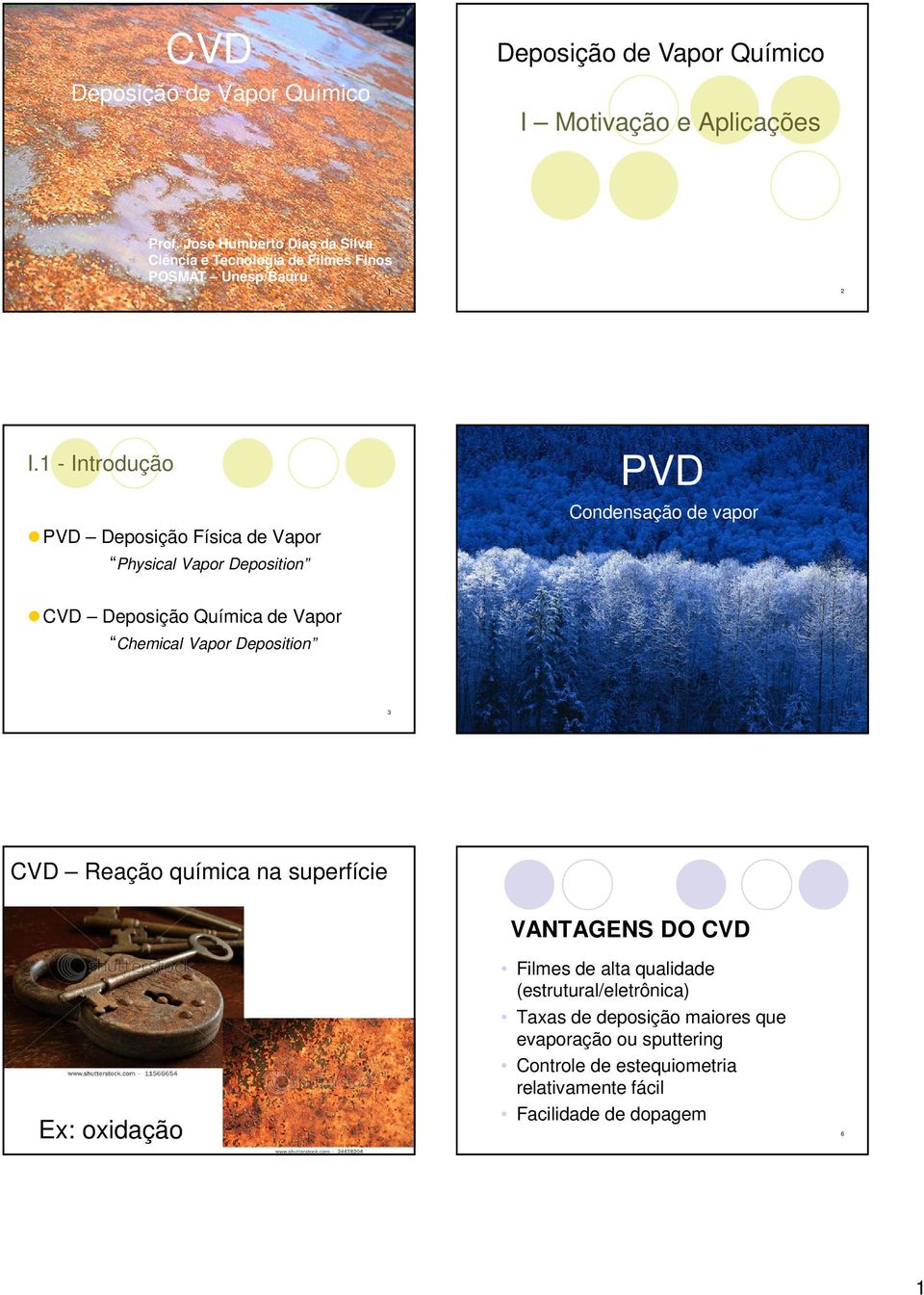 1 - Introdução PVD Deposição Físic de Vpor Physicl Vpor Deposition PVD Condensção de vpor CVD Deposição Químic de Vpor Chemicl Vpor