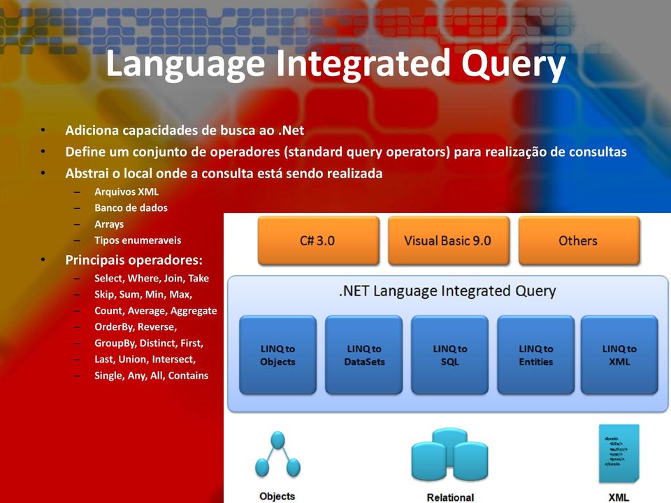 onde a consulta está sendo realizada Arquivos XML Banco de dados Arrays Tipos enumeraveis Principais