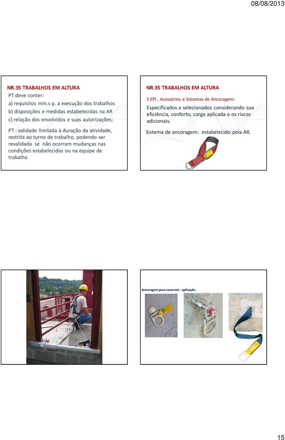 duração da atividade, restrita ao turno de trabalho, podendo ser revalidada se não ocorram mudanças nas condições estabelecidas ou na equipe