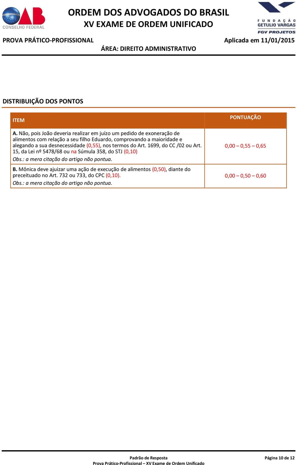 a sua desnecessidade (0,55), nos termos do Art. 1699, do CC /02 ou Art. 15, da Lei nº 5478/68 ou na Súmula 358, do STJ (0,10) Obs.