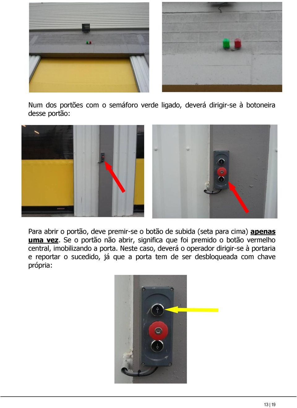 Se o portão não abrir, significa que foi premido o botão vermelho central, imobilizando a porta.