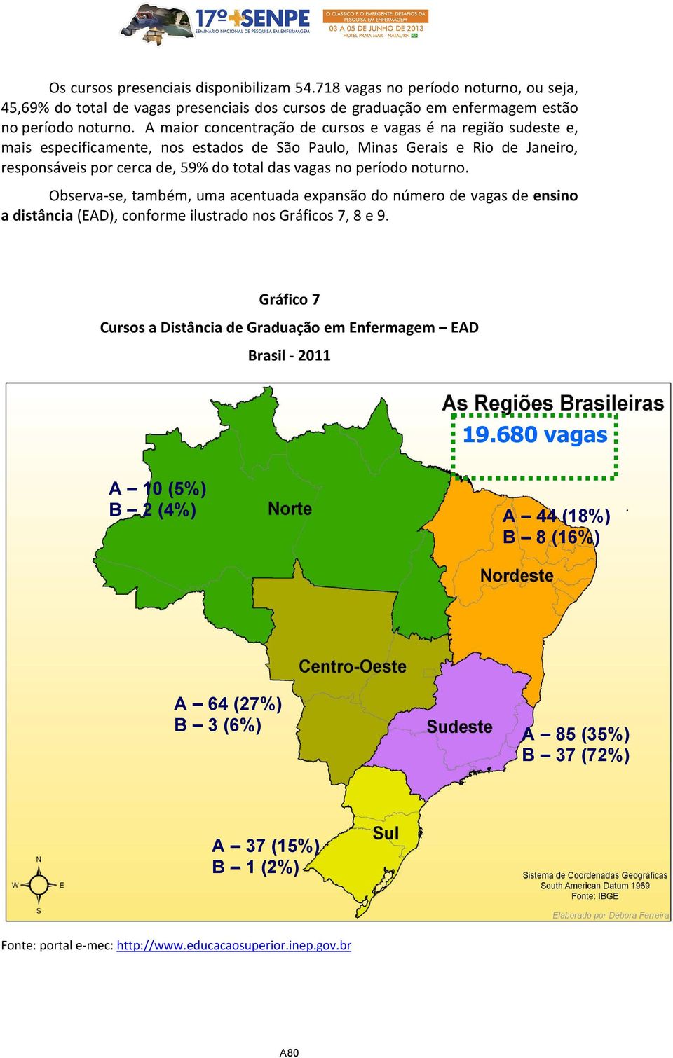 total das vagas no período noturno. Observa se, também, uma acentuada expansão do número de vagas de ensino a distância (EAD), conforme ilustrado nos Gráficos 7, 8 e 9.