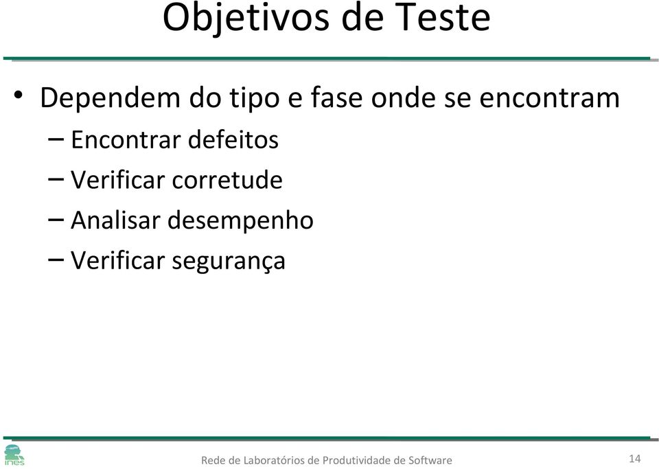 defeitos Verificar corretude