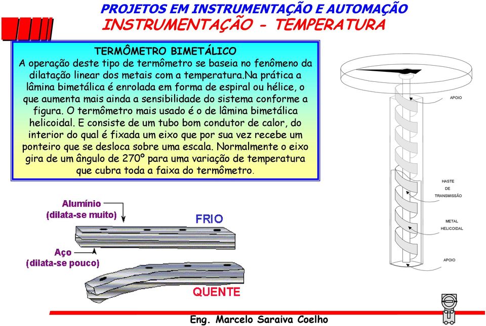 O termômetro mais usado é o de lâmina bimetálica helicoidal.