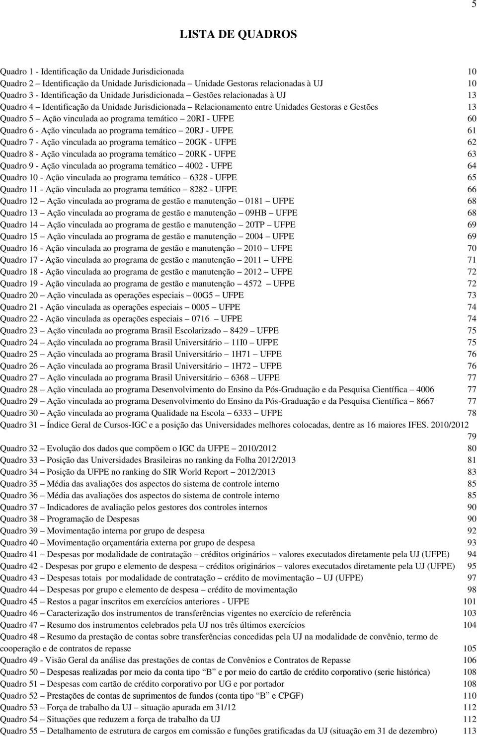 ao programa temático 20GK - UFPE 62 Quadro 8 - Ação vinculada ao programa temático 20RK - UFPE 63 Quadro 9 - Ação vinculada ao programa temático 4002 - UFPE 64 Quadro 10 - Ação vinculada ao programa