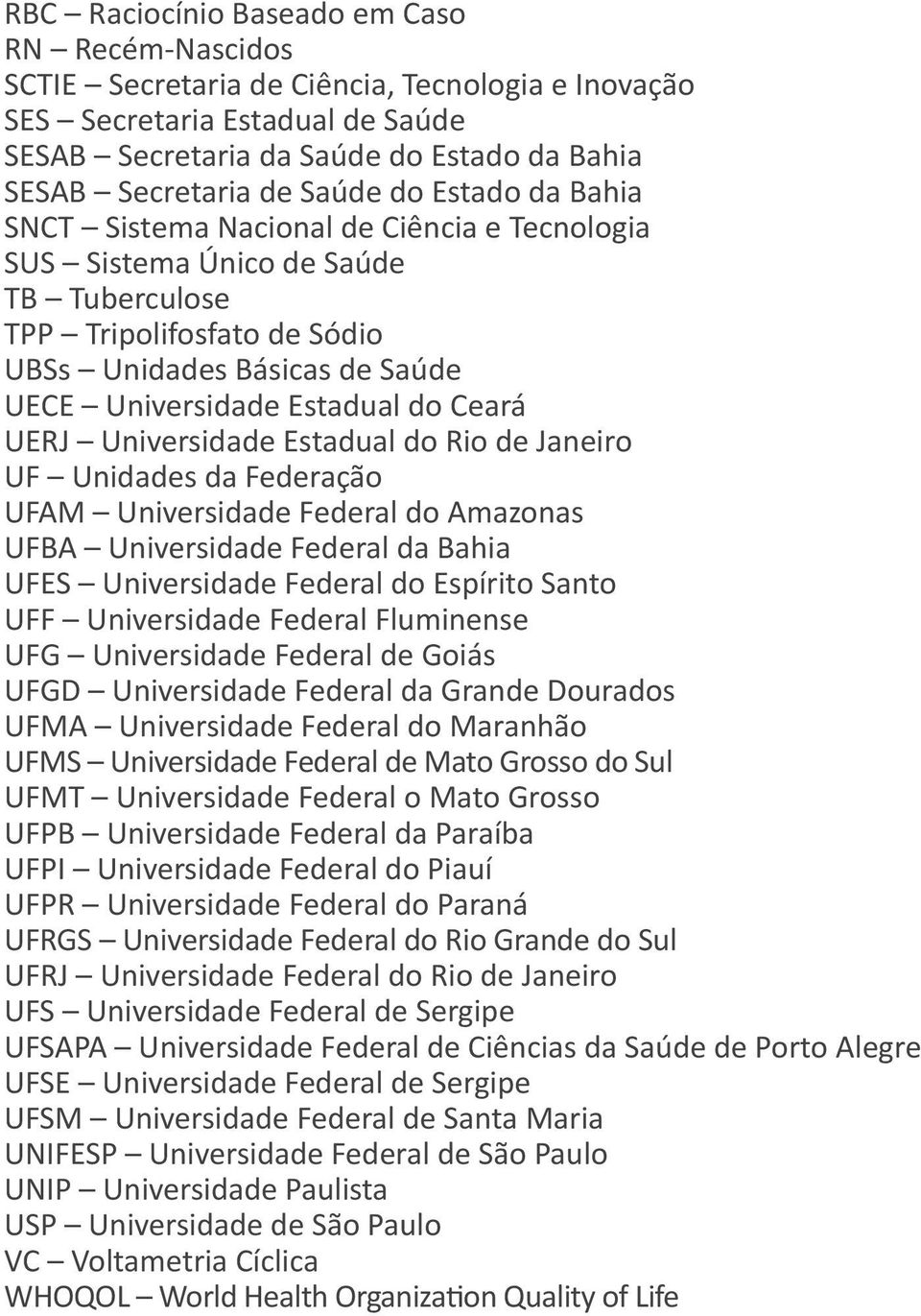 do Ceará UERJ Universidade Estadual do Rio de Janeiro UF Unidades da Federação UFAM Universidade Federal do Amazonas UFBA Universidade Federal da Bahia UFES Universidade Federal do Espírito Santo UFF