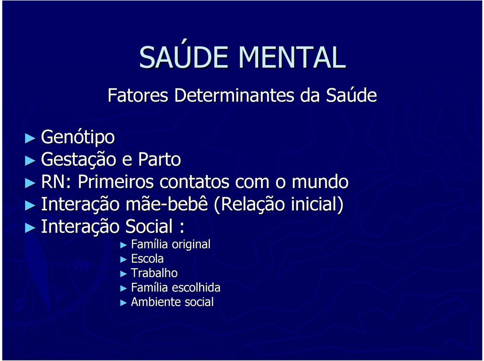 Interação mãe-bebê (Relação inicial) Interação Social :