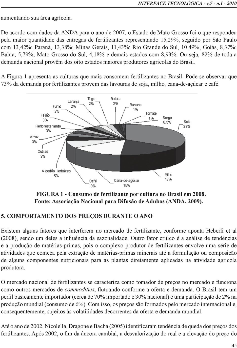 A Figura 1 apresenta as culturas que mais consomem fertilizantes no Brasil. Pode-se observar que FIGURA 1 - Consumo de fertilizante por cultura no Brasil em 2008.
