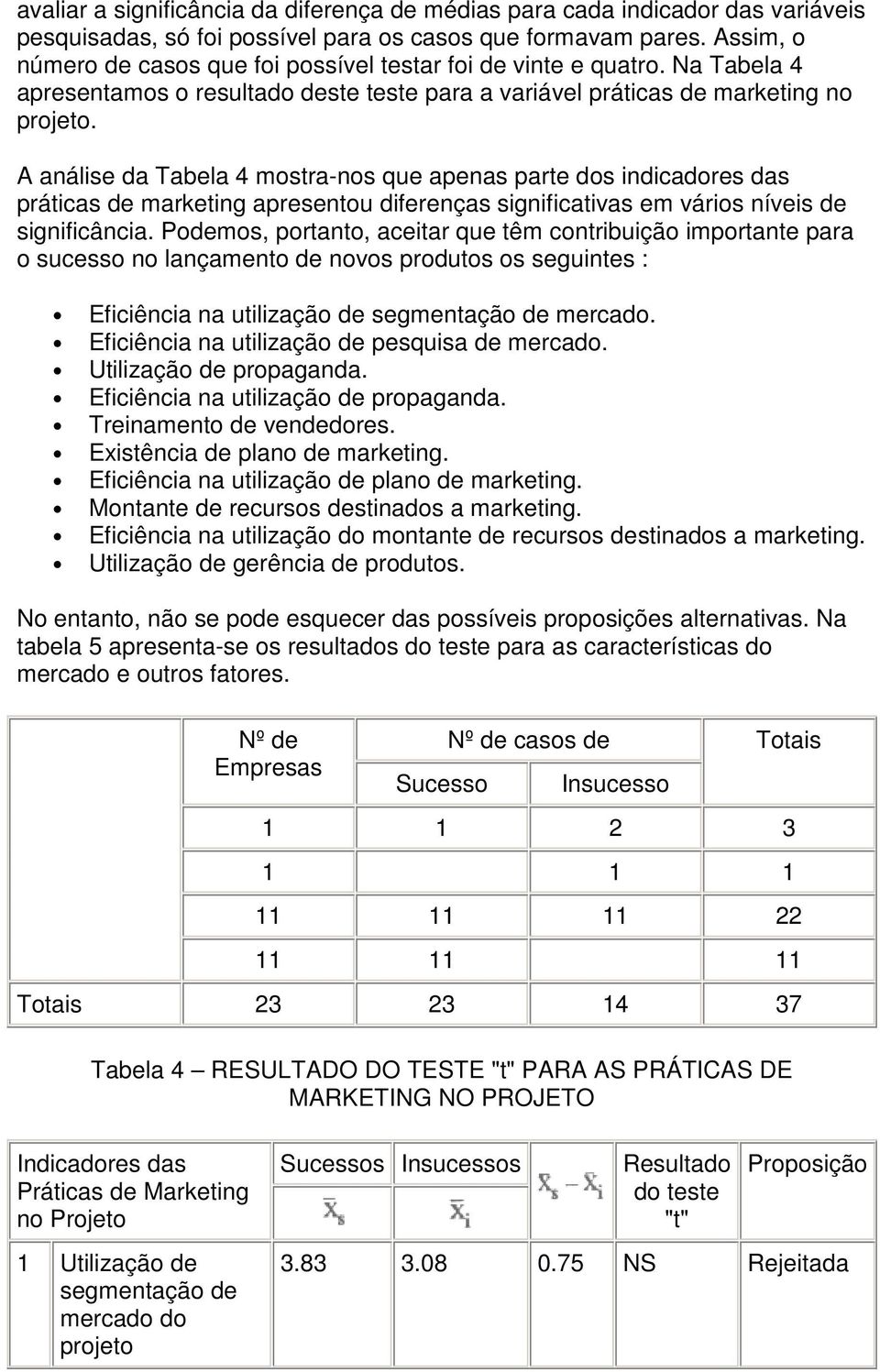 A análise da Tabela 4 mostra-nos que apenas parte dos indicadores das práticas de marketing apresentou diferenças significativas em vários níveis de significância.
