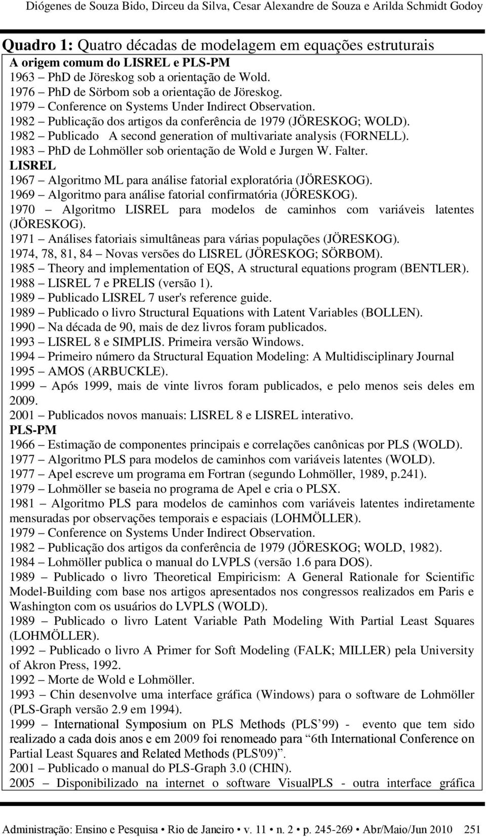 1982 Publicação dos artigos da conferência de 1979 (JÖRESKOG; WOLD). 1982 Publicado A second generation of multivariate analysis (FORNELL). 1983 PhD de Lohmöller sob orientação de Wold e Jurgen W.