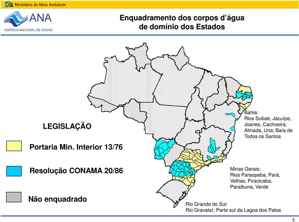 os Santos Resolução CONAMA 20/86 Não enquadrado Minas Gerais: Rios Paraopeba, Pará,