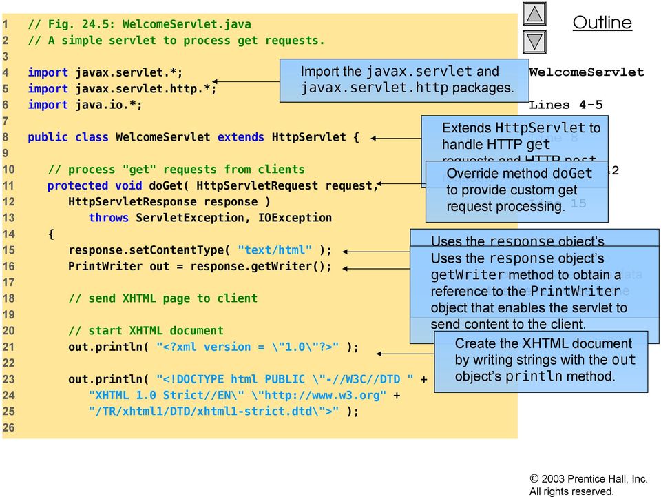 throws ServletException, IOException 14 { 15 response.setcontenttype( "text/html" ); 16 PrintWriter out = response.getwriter(); 17 18 // send XHTML page to client 19 20 // start XHTML document 21 out.