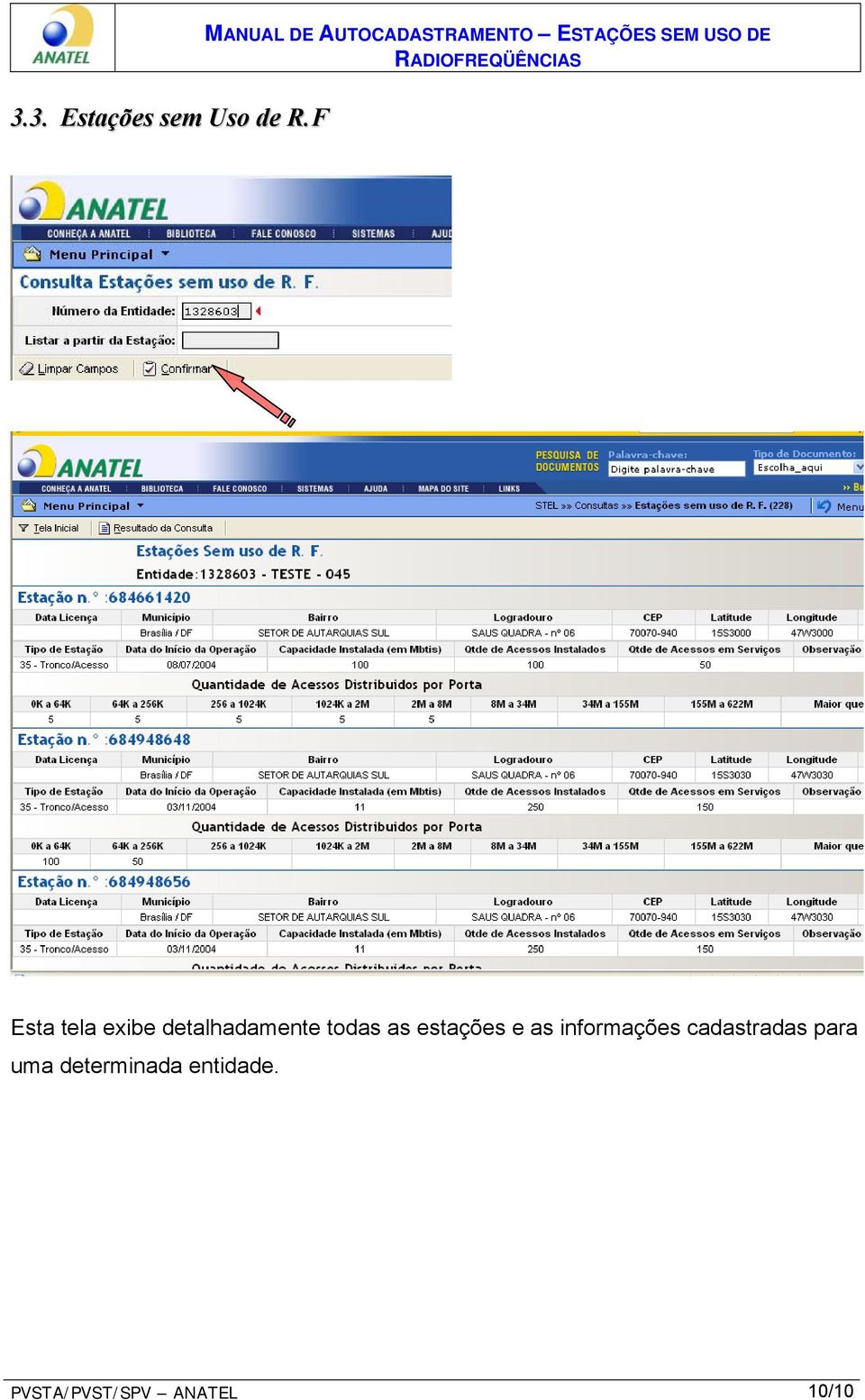 estações e as informações cadastradas