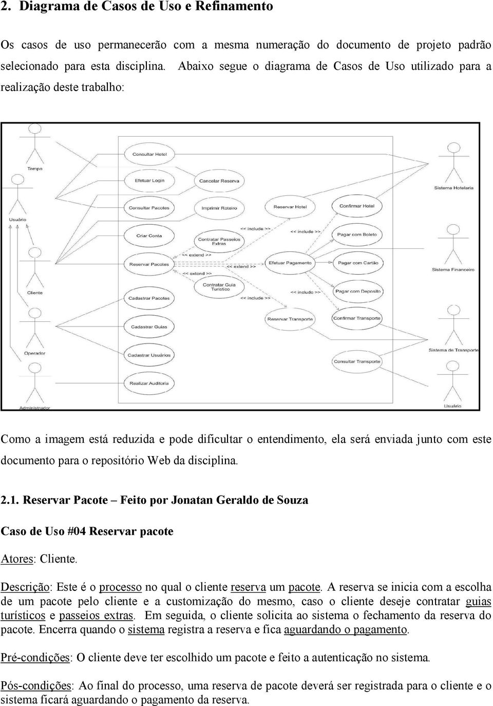 repositório Web da disciplina. 2.1. Reservar Pacote Feito por Jonatan Geraldo de Souza Caso de Uso #04 Reservar pacote Atores: Cliente.