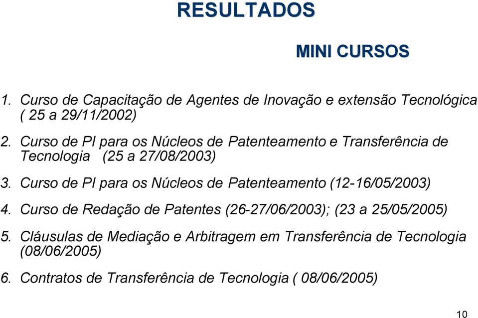 Curso de PI para os Núcleos de Patenteamento (12-16/05/2003) 4.