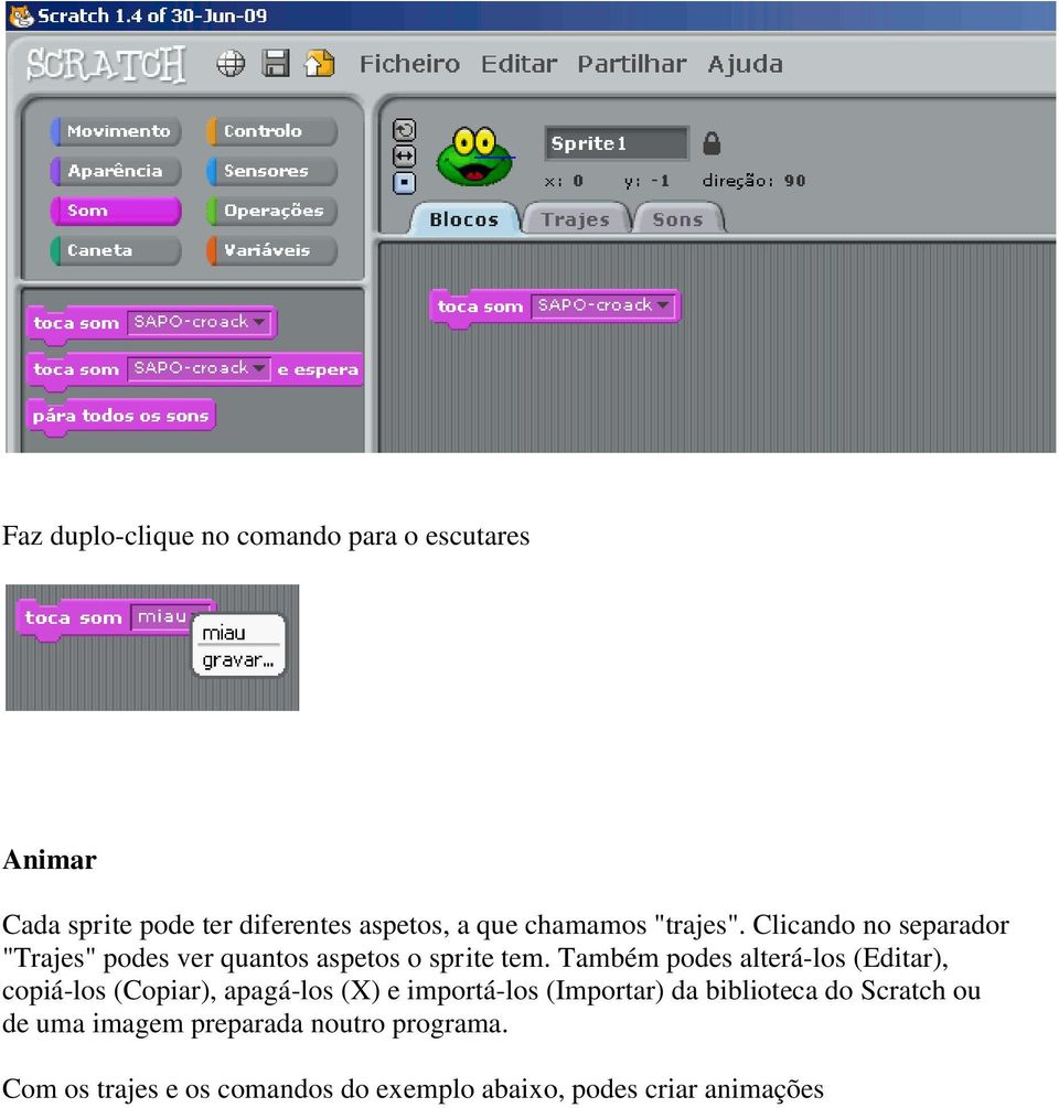 Também podes alterá-los (Editar), copiá-los (Copiar), apagá-los (X) e importá-los (Importar) da