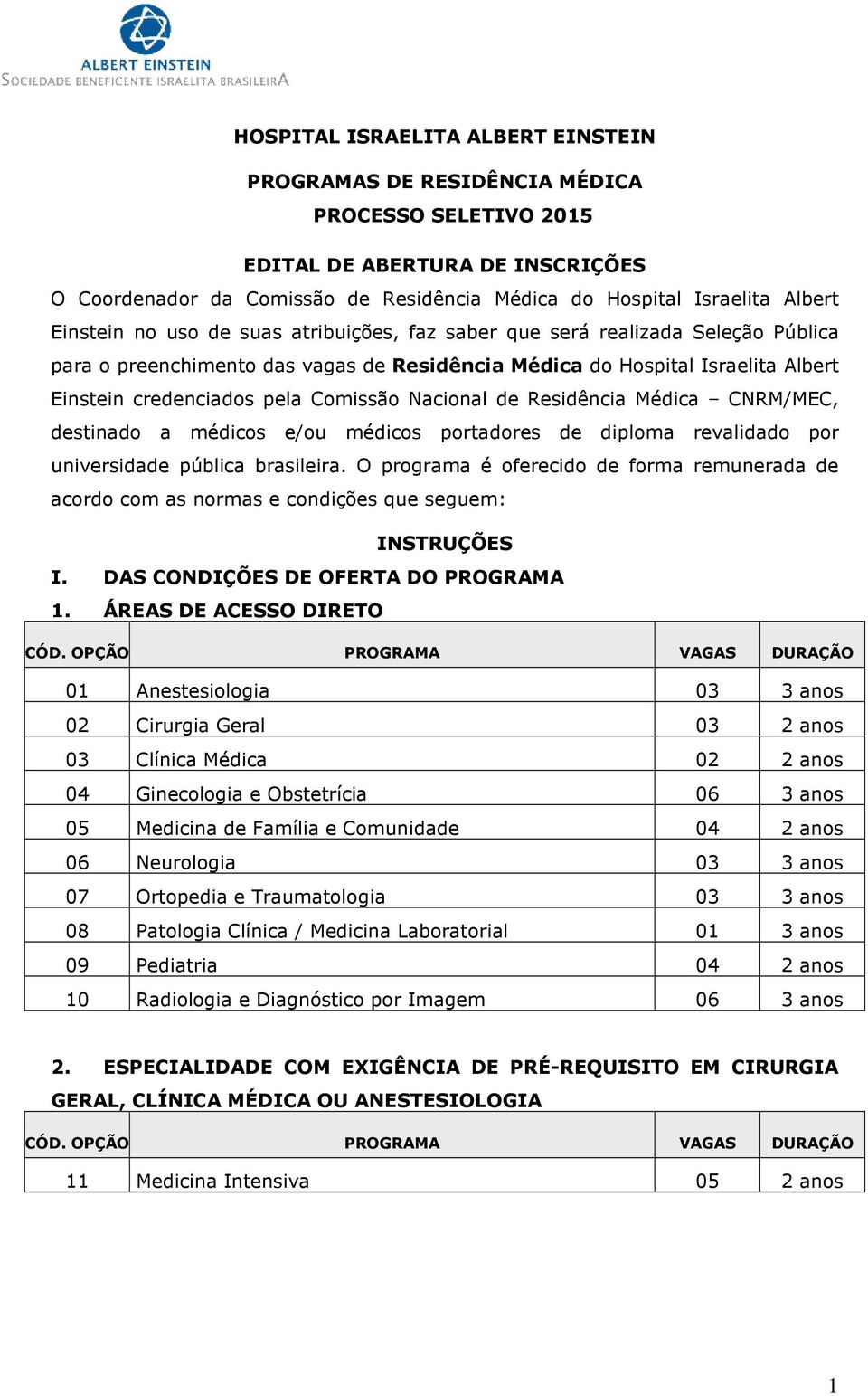 Nacional de Residência Médica CNRM/MEC, destinado a médicos e/ou médicos portadores de diploma revalidado por universidade pública brasileira.