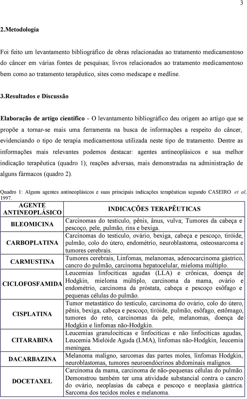 Resultados e Discussão Elaboração de artigo científico - O levantamento bibliográfico deu origem ao artigo que se propõe a tornar-se mais uma ferramenta na busca de informações a respeito do câncer,