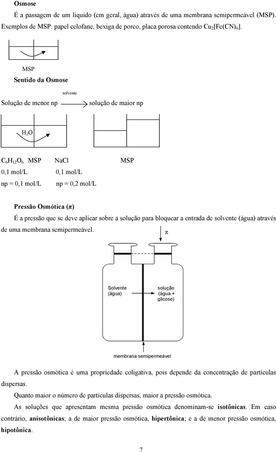 sobre a solução para bloquear a entrada de solvente (água) através de uma membrana semipermeável.