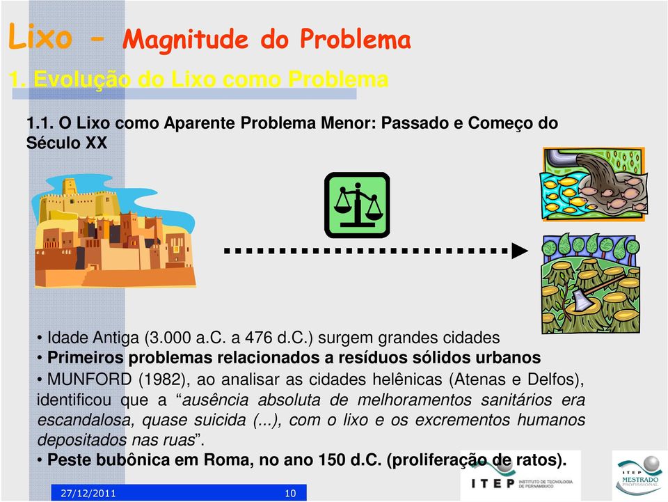 helênicas (Atenas e Delfos), identificou que a ausência absoluta de melhoramentos sanitários era escandalosa, quase suicida (.