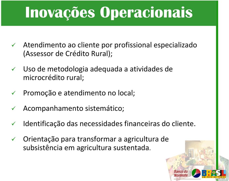 atendimento no local; Acompanhamento sistemático; Identificação das necessidades financeiras