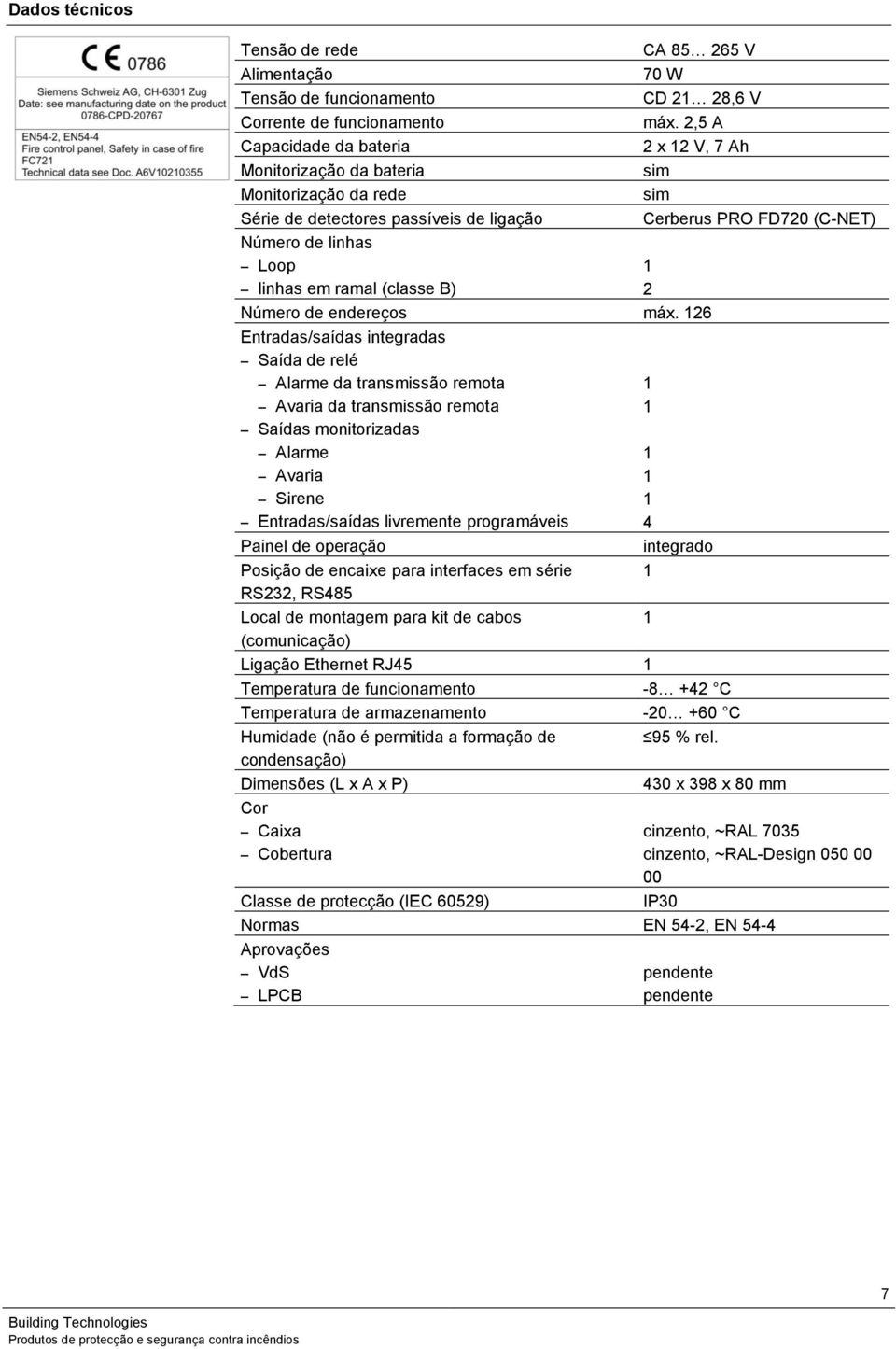 26 Entradas/saídas integradas Saída de relé Alarme da transmissão remota Avaria da transmissão remota Saídas monitorizadas Alarme Avaria Sirene Entradas/saídas livremente programáveis Painel de