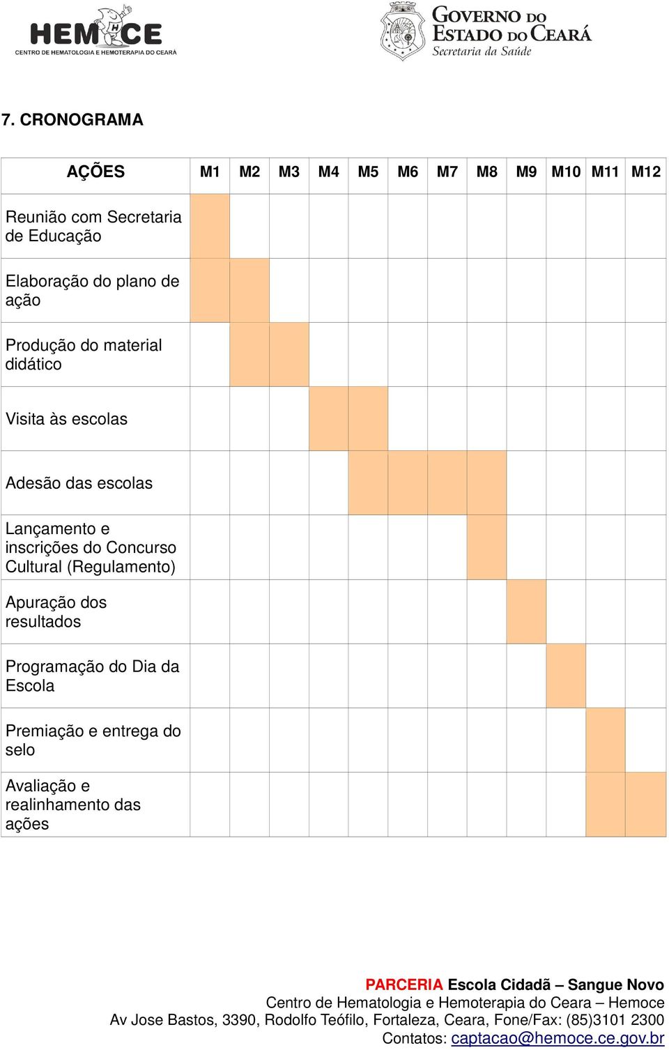 Adesão das escolas Lançamento e inscrições do Concurso Cultural (Regulamento) Apuração dos