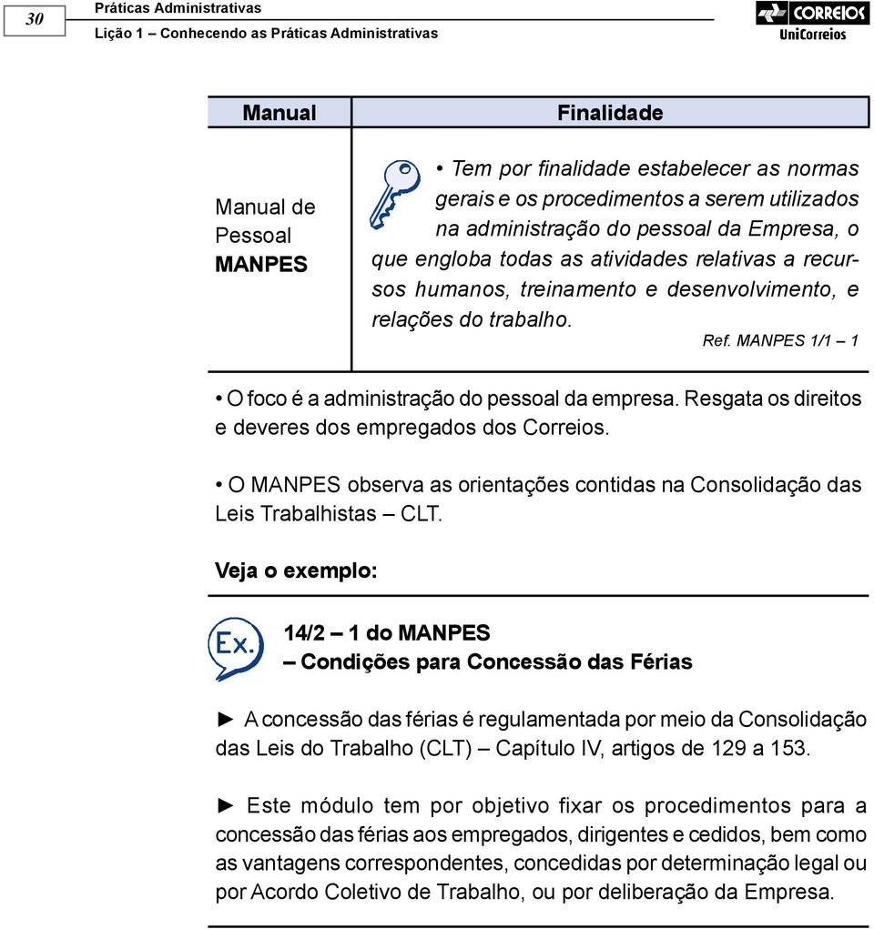 Resgata os direitos e deveres dos empregados dos Correios. O MANPES observa as orientações contidas na Consolidação das Leis Trabalhistas CLT.