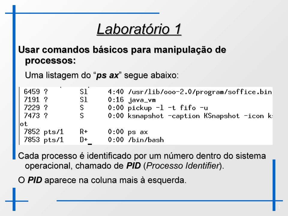 por um número dentro do sistema operacional, chamado de PID