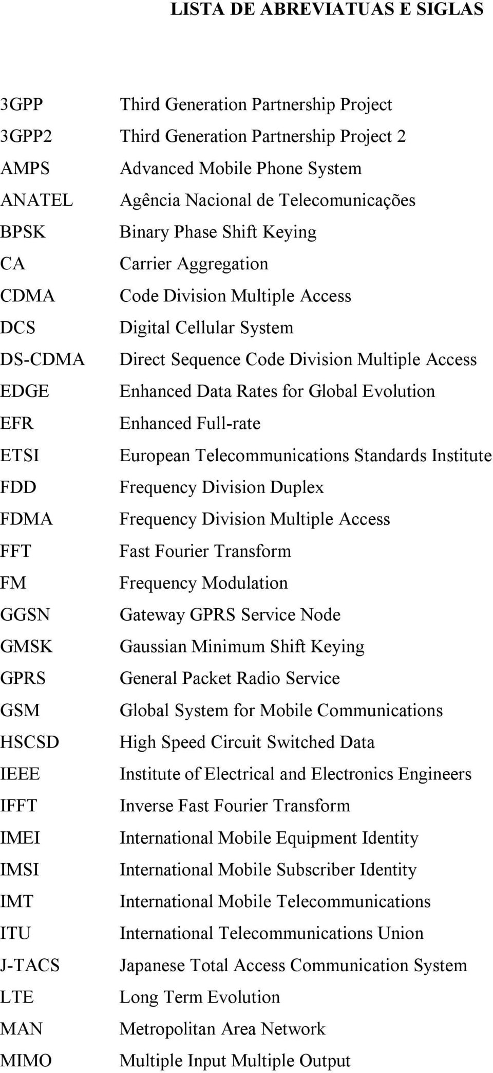 Global Evolution EFR Enhanced Full-rate ETSI European Telecommunications Standards Institute FDD Frequency Division Duplex FDMA Frequency Division Multiple Access FFT Fast Fourier Transform FM