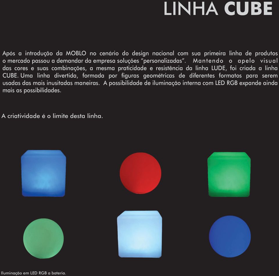 Mantendo o apelo visual das cores e suas combinações, a mesma praticidade e resistência da linha LUDE, foi criada a linha CUBE.