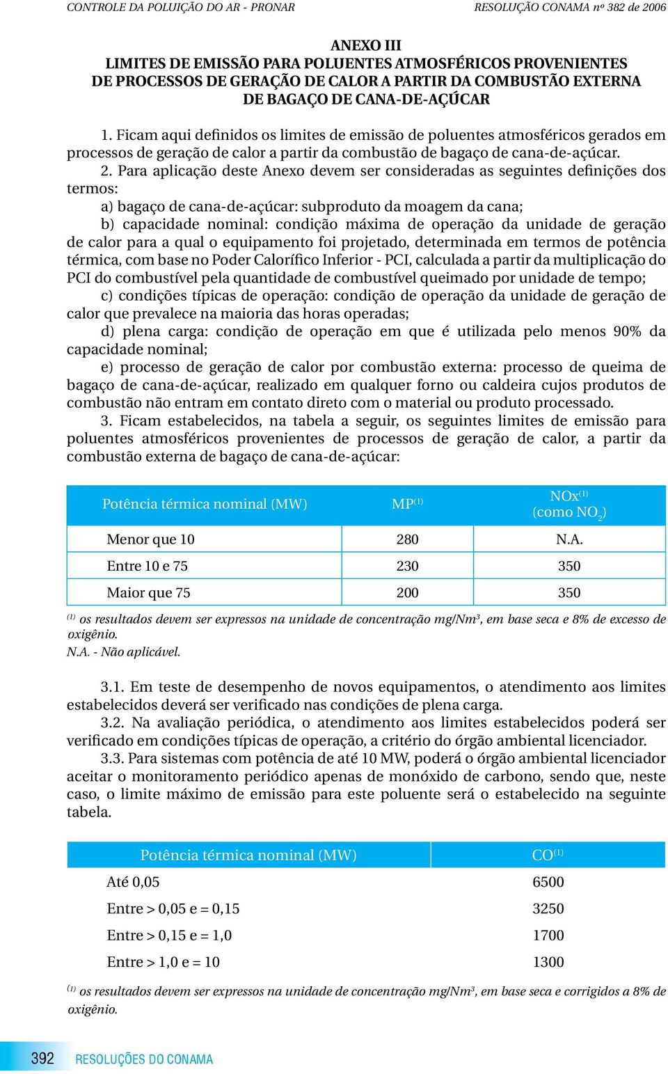 2. Para aplicação deste Anexo devem ser consideradas as seguintes definições dos termos: a bagaço de cana-de-açúcar: subproduto da moagem da cana; b capacidade nominal: condição máxima de operação da