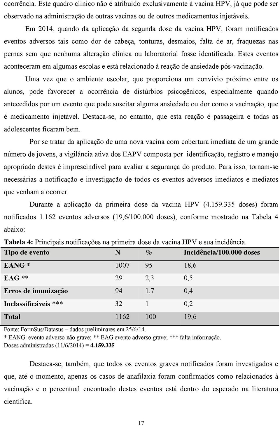 clínica ou laboratorial fosse identificada. Estes eventos aconteceram em algumas escolas e está relacionado à reação de ansiedade pós-vacinação.