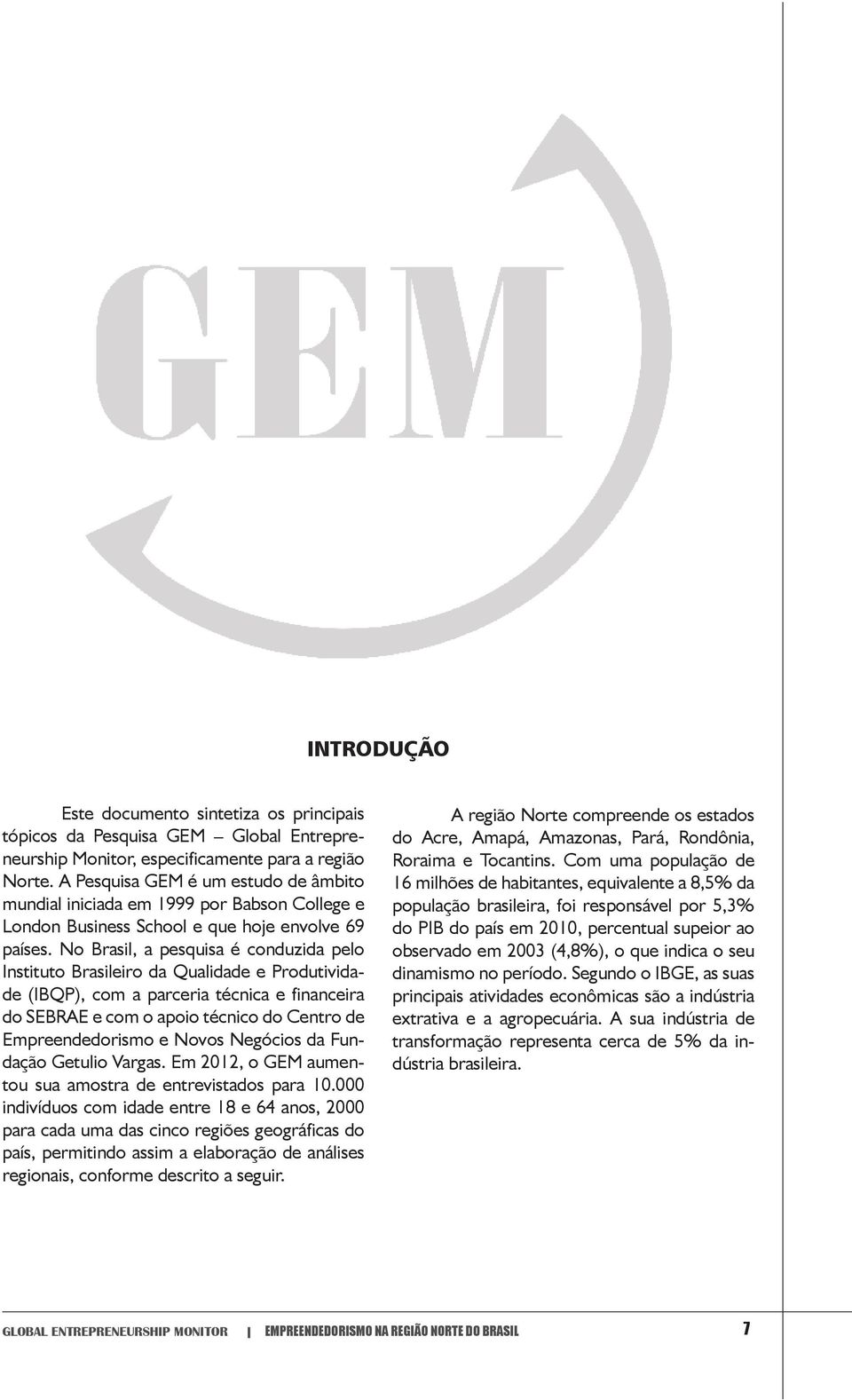 No Brasil, a pesquisa é conduzida pelo Instituto Brasileiro da Qualidade e Produtividade (IBQP), com a parceria técnica e financeira do SEBRAE e com o apoio técnico do Centro de Empreendedorismo e