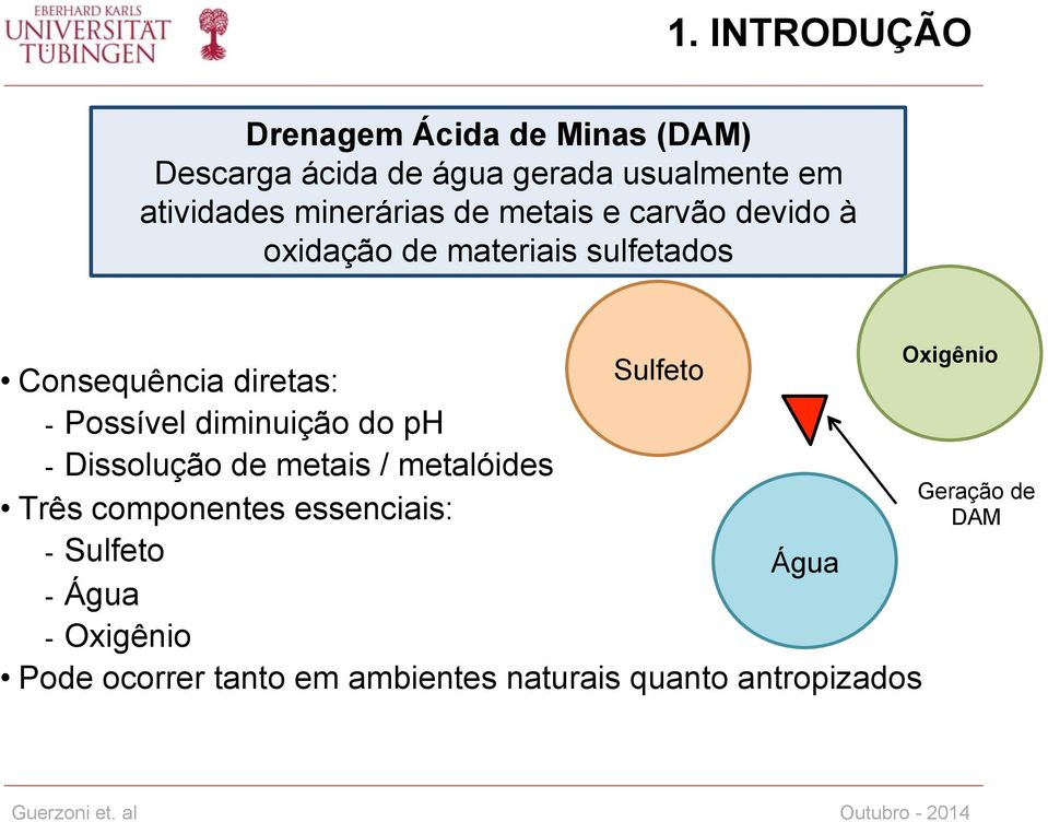 - Possível diminuição do ph - Dissolução de metais / metalóides Três componentes essenciais: - Sulfeto