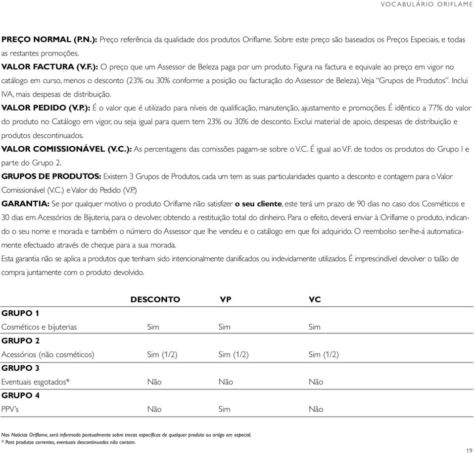 Inclui IVA, mais despesas de distribuição. VALOR PEDIDO (V.P.): É o valor que é utilizado para níveis de qualificação, manutenção, ajustamento e promoções.