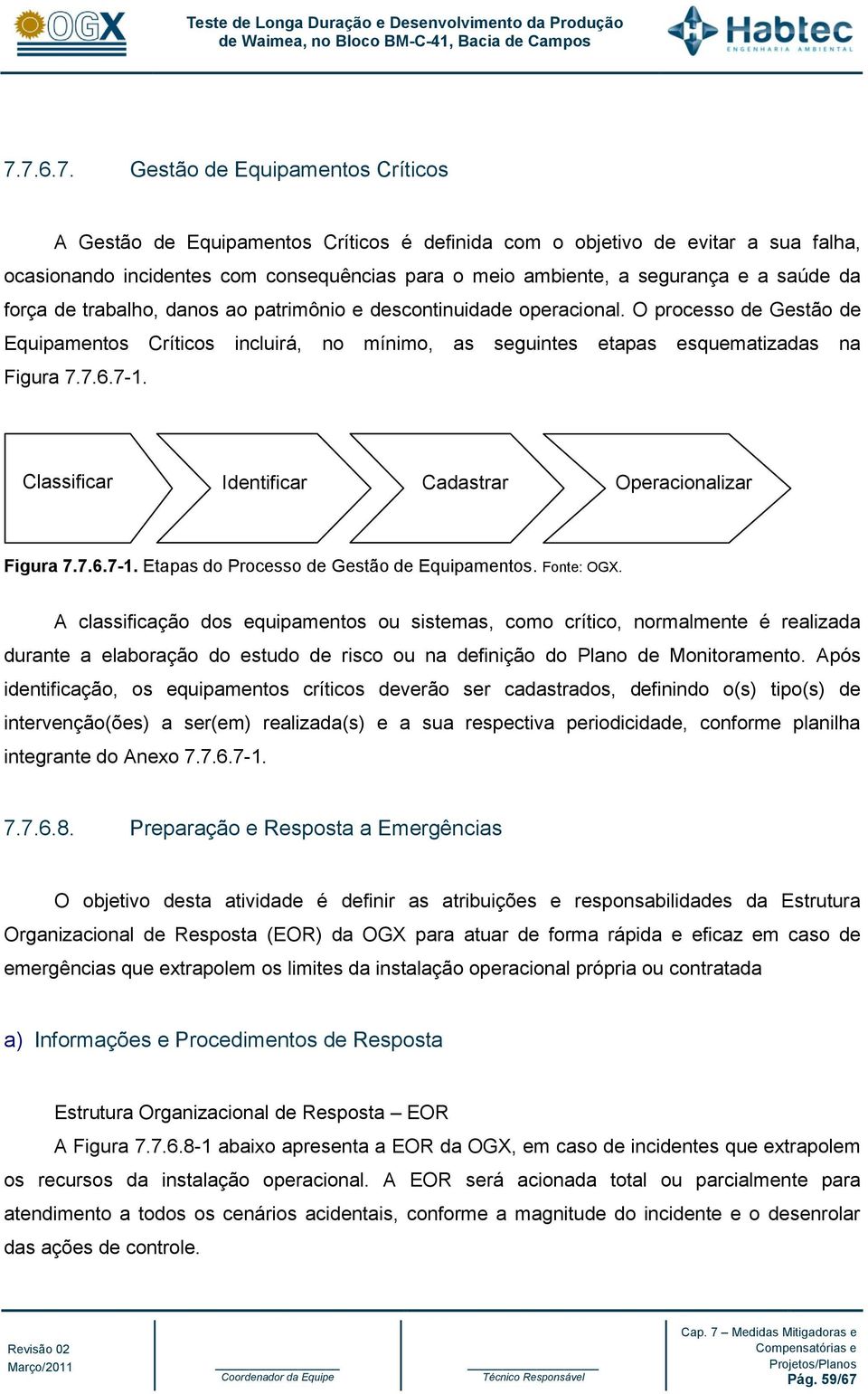 7-1. Classificar Identificar Cadastrar Operacionalizar Figura 7.7.6.7-1. Etapas do Processo de Gestão de Equipamentos. Fonte: OGX.