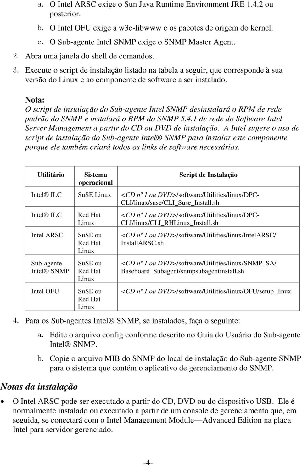 Nota: O script de instalação do Sub-agente Intel SNMP desinstalará o RPM de rede padrão do SNMP e instalará o RPM do SNMP 5.4.